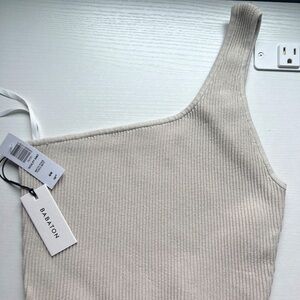 Babaton Beige Ribbed Asymmetric Tank Top